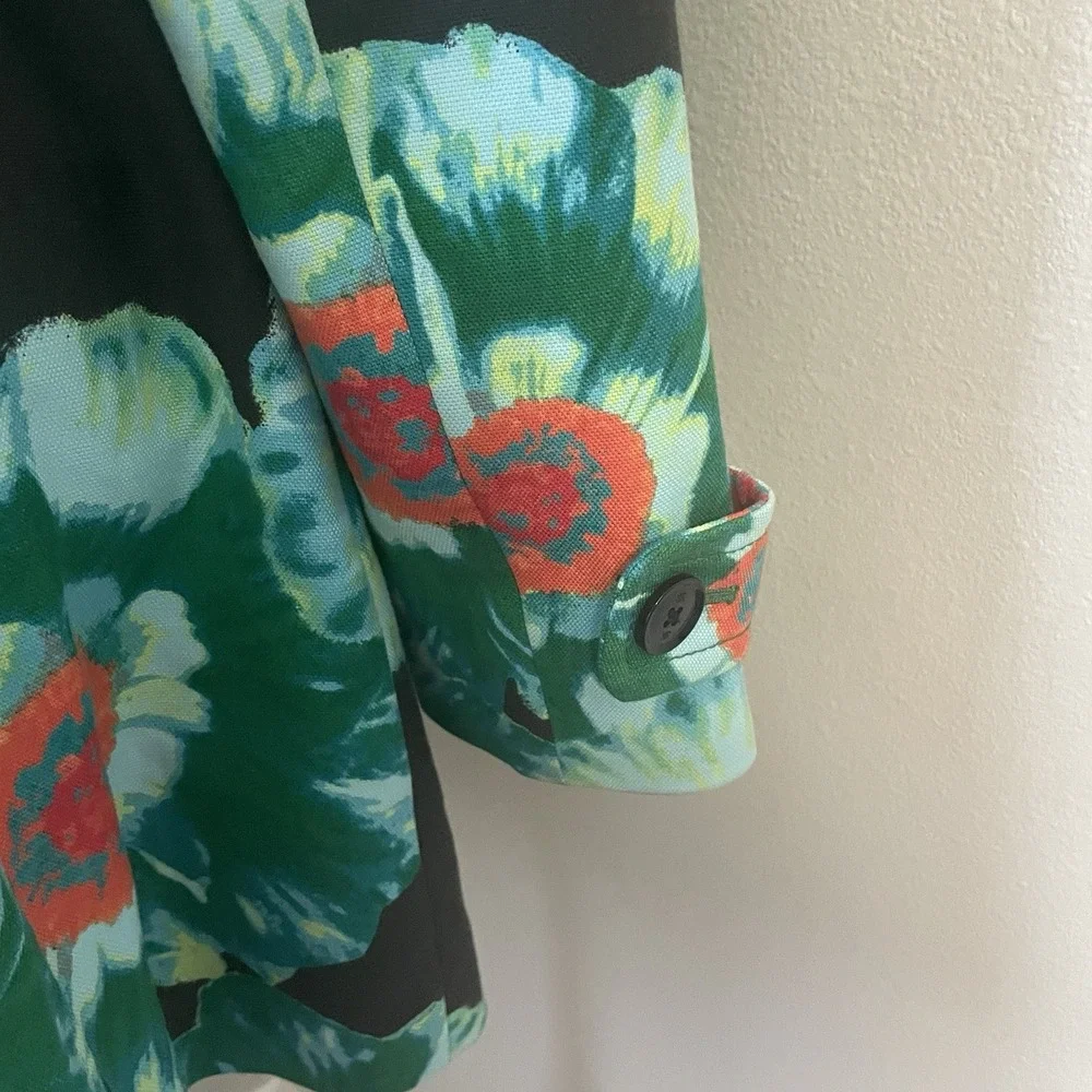 BANANA REPUBLIC Sz S Floral Belted Trench Coat Green Multicolor Double‎ Breasted